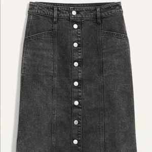 High-Waisted Button-Front Black Jean Midi Skirt